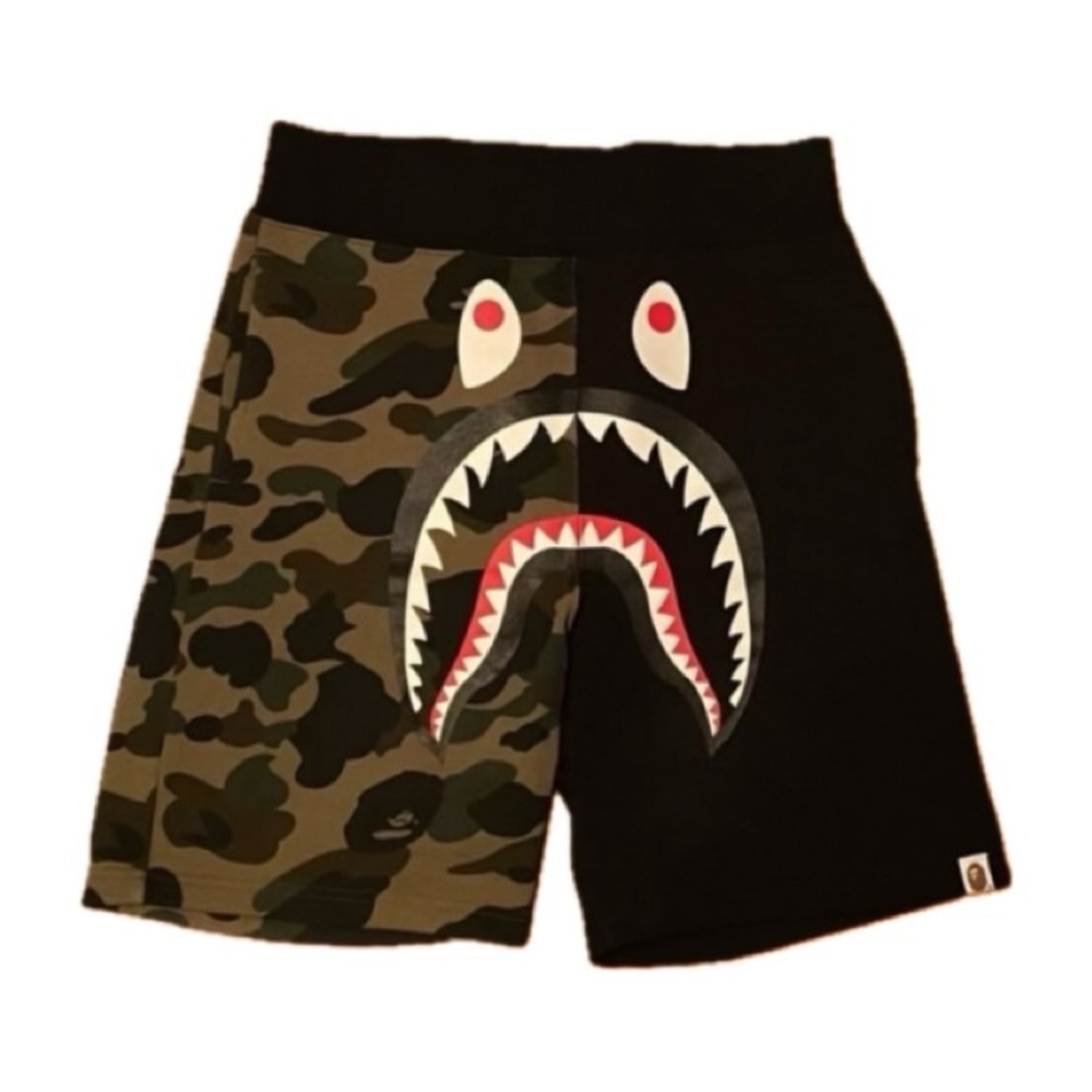 BAPE Black and Army Green Logo Camo Shorts